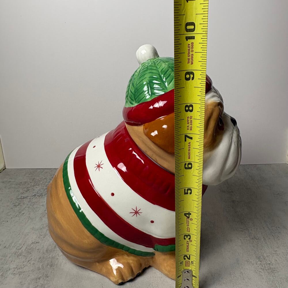 Sleigh Bell Bistro Holiday Hand-Painted Bulldog Ceramic Cookie Jar - Picture 7 of 16
